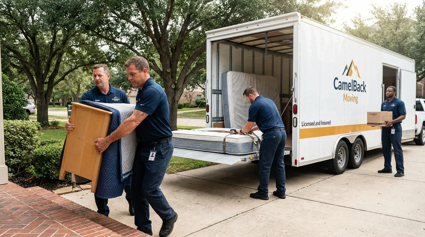 Crew loading residential truck for cross-state move from Bennington, NE